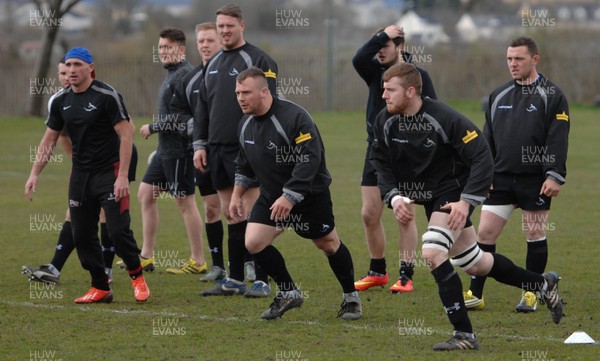 230416 -Nantyglo v Bedlinog-SSE SWALEC Division 1-Bedlinog players during pre match warm up