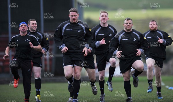 230416 -Nantyglo v Bedlinog-SSE SWALEC Division 1-Bedlinog players during pre match warm up