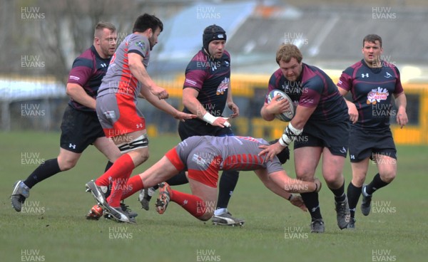 230416 -Nantyglo v Bedlinog-SSE SWALEC Division 1-Bedlinog's Robson Blake on a crash ball