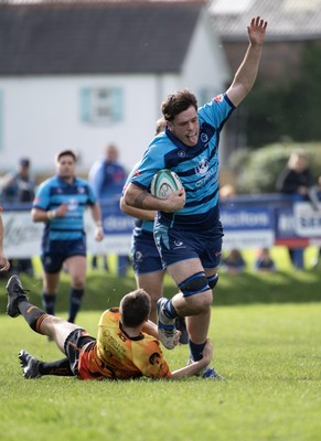 101026 - Narberth v Pontypridd - Admiral WRU Premiership - Narberth’s Caleb Salmon is tackled by Rhys Wyatt