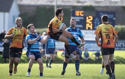 101026 - Narberth v Pontypridd - Admiral WRU Premiership - Pontypridd’s Louis Rees takes high ball