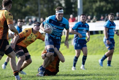 101026 - Narberth v Pontypridd - Admiral WRU Premiership - Narberth’s Caleb Salmon is tackled by Cally James