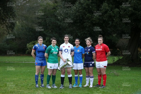 240118 - Natwest 6 Nations Launch - Women - France's Gaelle Hermet, Ireland's Ciara Griffin, England's Sarah Hunter, Italy's Sara Barattin, Scotland's Lisa Martin and Wales' Carys Phillips