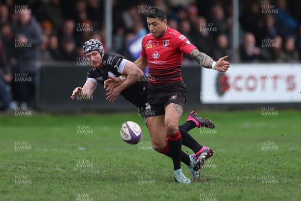 261223 - Neath RFC v Aberavon RFC, Indigo Group Welsh Premiership - Jay Baker of Aberavon and Ryan Griffiths of Neath compete for the ball