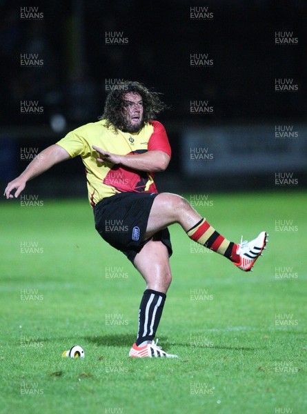 240812 - Neath RFC v Adam Jones Invitation XV, Adam Jones Testimonial Match - The Adam Jones takes a penalty kick close to the end of the match