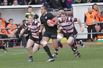 250212 - Neath v Cardiff - Welsh Premiership - Jamie Davies of Neath makes a break