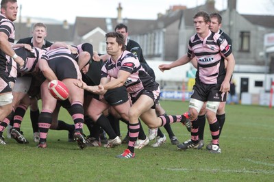 250212 - Neath v Cardiff - Welsh Premiership - Alex Walker of Cardiff feeds the ball from the scrum