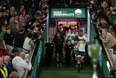 120426 - Neath v Merthyr - Mens Premiership Cup Final - Teams walk out onto the field
