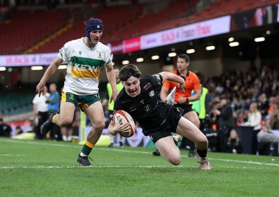 120426 - Neath v Merthyr - Mens Premiership Cup Final - Kaden Davies of Neath scores a try