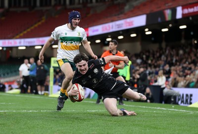 120426 - Neath v Merthyr - Mens Premiership Cup Final - Kaden Davies of Neath scores a try