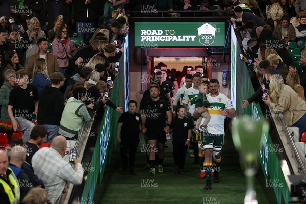 120426 - Neath v Merthyr - Mens Premiership Cup Final - Teams walk out onto the field