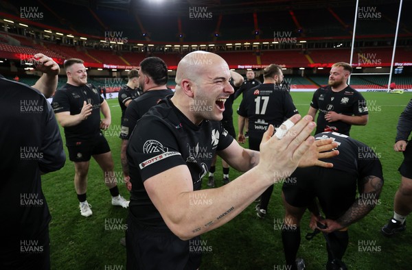 120426 - Neath v Merthyr - Mens Premiership Cup Final - Casey Williams of Neath celebrates