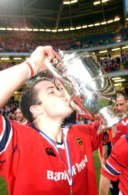 010203 - Neath v Munster - Celtic League Final - Munster's try scorer Killian Keane kisses the Celtic League trophy