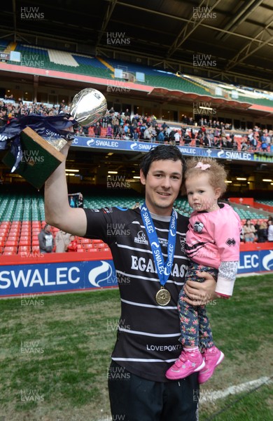 040513 - Neath v Pontypridd - SWALEC Cup Final -Dai Flanagan of Pontypridd celebrates with the SWALEC Cup 