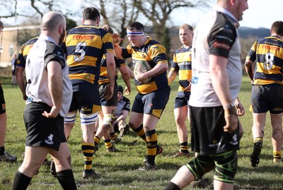 010325 - Nelson Nomads v Aberdare Athletic - WRU Athletic Mid District Division A - Gavin Barrett of Aberdare celebrates scoring a try with team mates