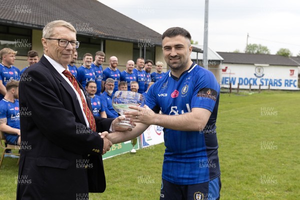 090526 - New Dock Stars - Admiral National League 3 West Trophy Presentation - Chris Jones of the WRU presents the trophy to Captain Jordan Williams 