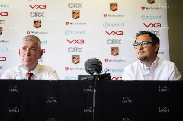 210622 - Dragons Press Conference - Dragons Director of Rugby Dean Ryan, left with new Dragons Head Coach Dai Flanagan during press conference to announce the new appointment