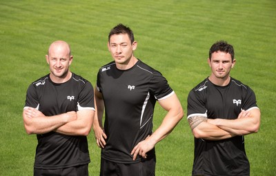 090715 - New Ospreys signings, left to right, Brendon Leonard, Gareth Delve and Kristian Phillips