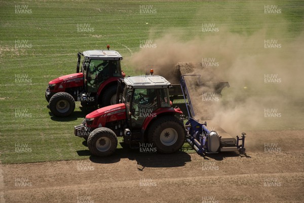 050717 - Work starts on removal of the old pitch at Rodney Parade, Newport, in preparation for the installation of a new hybrid pitch