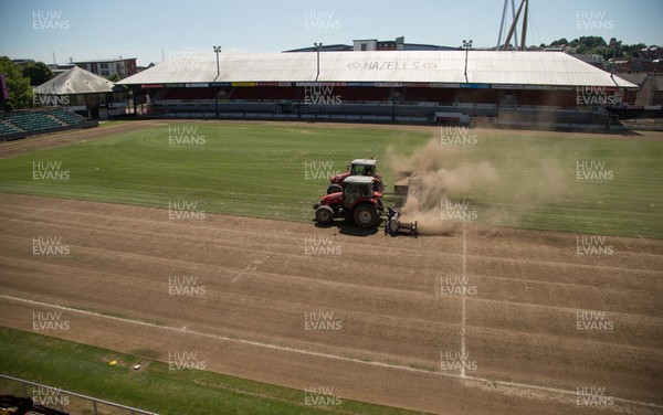 050717 - Work starts on removal of the old pitch at Rodney Parade, Newport, in preparation for the installation of a new hybrid pitch