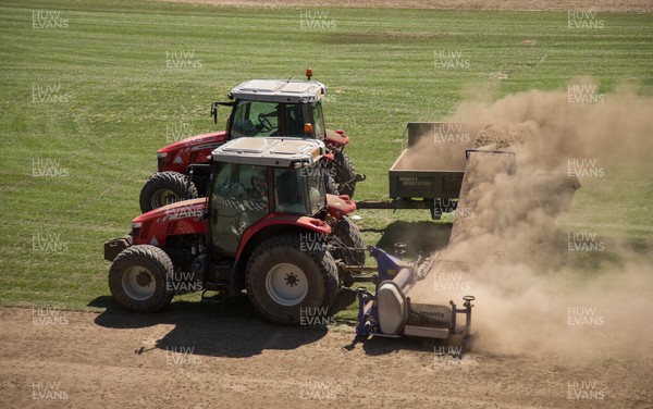 050717 - Work starts on removal of the old pitch at Rodney Parade, Newport, in preparation for the installation of a new hybrid pitch