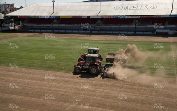 050717 - Work starts on removal of the old pitch at Rodney Parade, Newport, in preparation for the installation of a new hybrid pitch