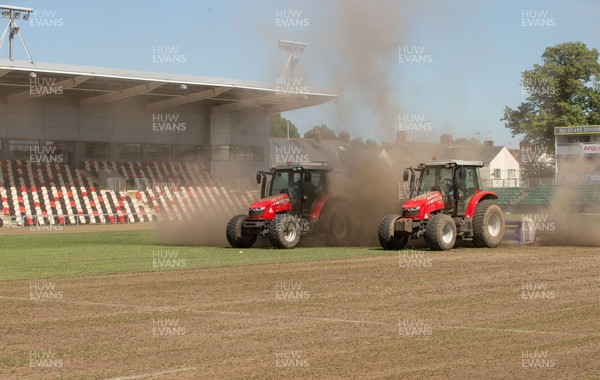 050717 - Work starts on removal of the old pitch at Rodney Parade, Newport, in preparation for the installation of a new hybrid pitch