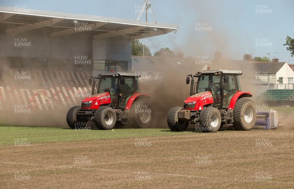 050717 - Work starts on removal of the old pitch at Rodney Parade, Newport, in preparation for the installation of a new hybrid pitch