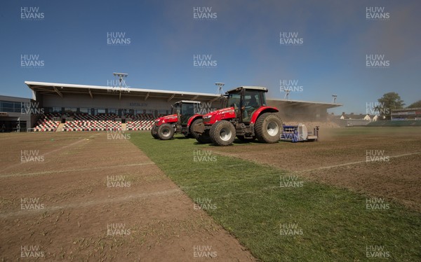 050717 - Work starts on removal of the old pitch at Rodney Parade, Newport, in preparation for the installation of a new hybrid pitch