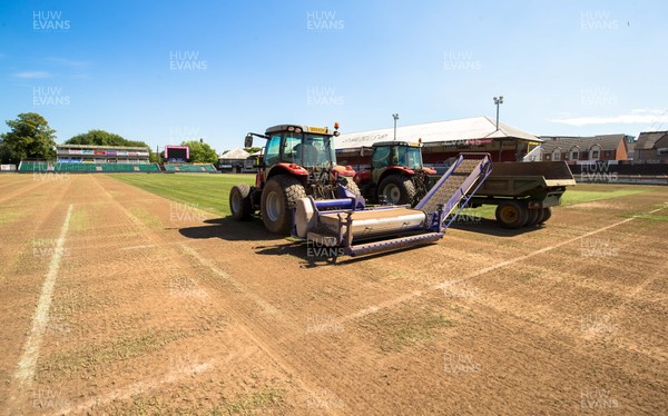 050717 - Work starts on removal of the old pitch at Rodney Parade, Newport, in preparation for the installation of a new hybrid pitch