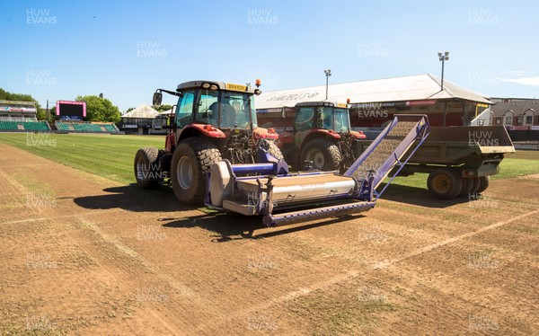 050717 - Work starts on removal of the old pitch at Rodney Parade, Newport, in preparation for the installation of a new hybrid pitch