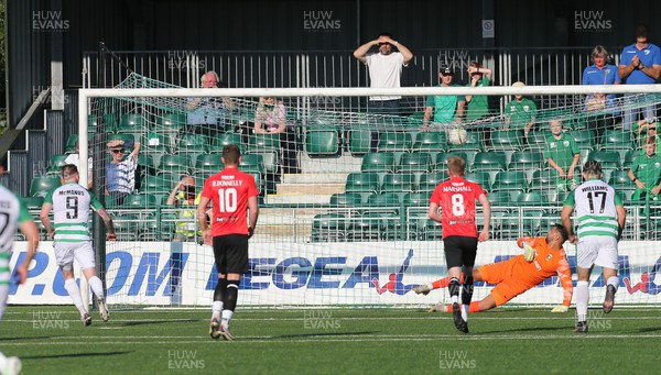 150721 The New Saints v Glentoran, UEFA Europa Conference League First Qualifying Round Second Leg - Declan McManus of The New Saints, 9, scores the opening goal from the penalty spot