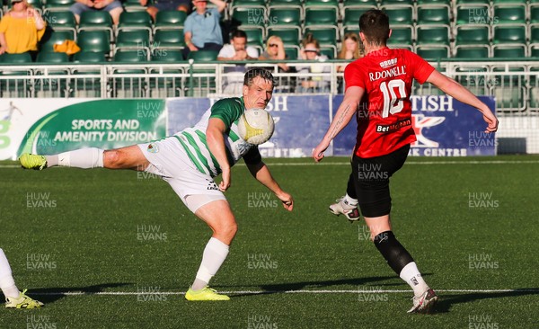 150721 The New Saints v Glentoran, UEFA Europa Conference League First Qualifying Round Second Leg - Chris Marriott of The New Saints tries to win the ball from Rory Donnelly of Glentoran