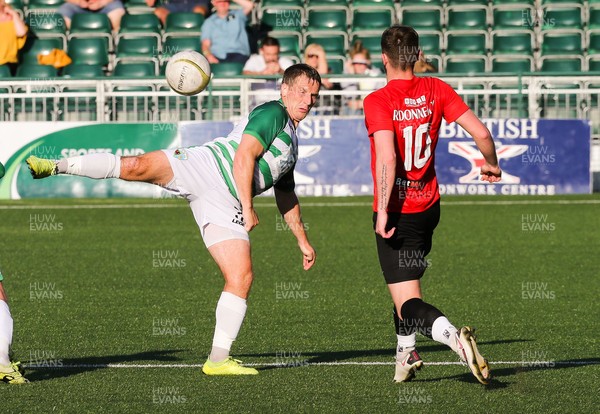 150721 The New Saints v Glentoran, UEFA Europa Conference League First Qualifying Round Second Leg - Chris Marriott of The New Saints tries to win the ball from Rory Donnelly of Glentoran