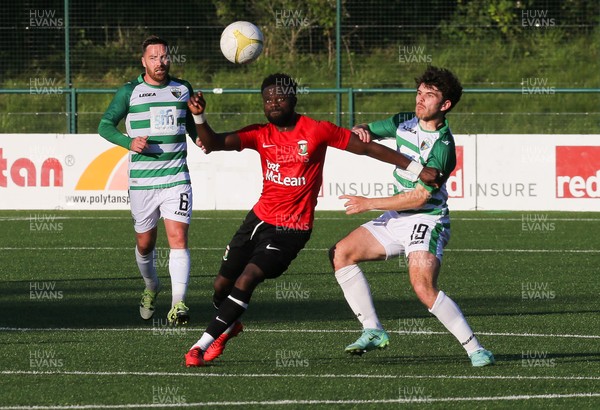 150721 The New Saints v Glentoran, UEFA Europa Conference League First Qualifying Round Second Leg - Ben Clark of The New Saints and Gael Bigirimana of Glentoran compete for the ball