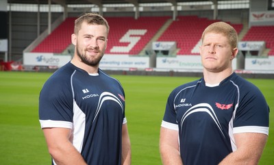 160715 - New Scarlets signings Morgan Allen, left, and Dylan Evans at the Parc y Scarlets, Llanelli