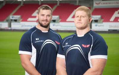 160715 - New Scarlets signings Morgan Allen, left, and Dylan Evans at the Parc y Scarlets, Llanelli