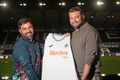 241125 - Vitor Matos is announced as new Swansea City Head Coach (left) with CEO Tom Gorringe (Right) at the Swanseacom Stadium 