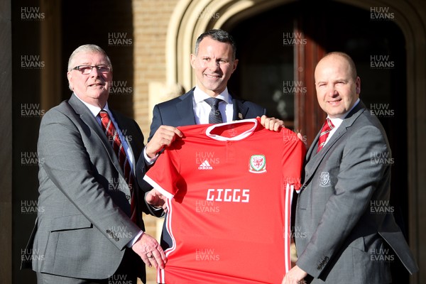 150118 - Picture shows new Wales football manager Ryan Giggs at his first press conference with FAW President David Griffiths and CEO Jonathan Ford
