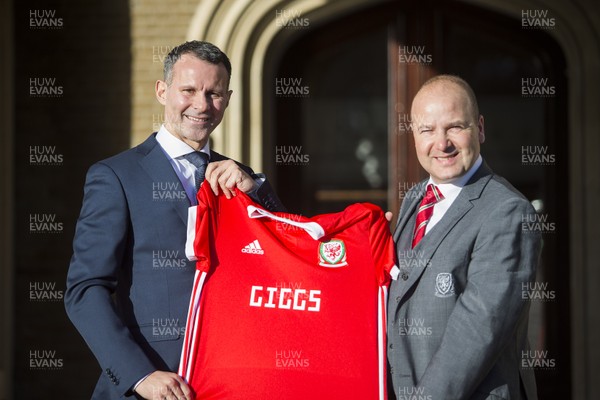 150118 - Picture shows new Wales football manager Ryan Giggs with FAW CEO Jonathan Ford