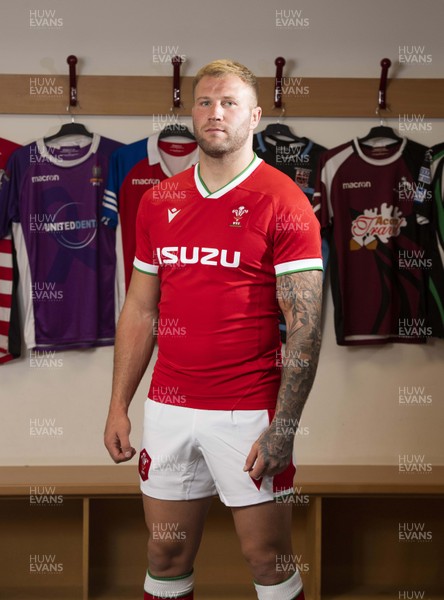 141020 -  Ross Moriarty wears the new Macron Welsh rugby home jersey
