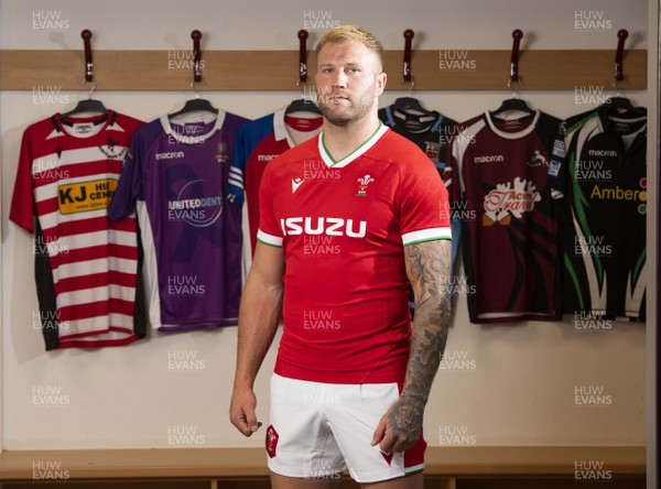 141020 -  Ross Moriarty wears the new Macron Welsh rugby home jersey