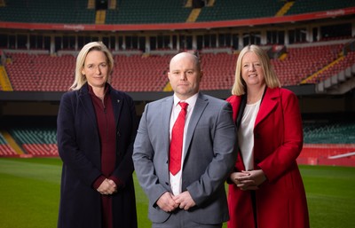 200125  New Wales Women’s Rugby Head Coach Announcement, Principality Stadium - Sean Lynn who has been appointed Head Coach of the Wales Women’s Rugby Team, with Belinda Moore, Head of Women’s rugby, left, and Abi Tierney Chief Executive of the WRU