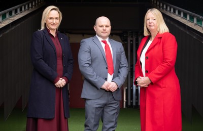 200125  New Wales Women’s Rugby Head Coach Announcement, Principality Stadium - Sean Lynn who has been appointed Head Coach of the Wales Women’s Rugby Team, with Belinda Moore, Head of Women’s rugby, left, and Abi Tierney Chief Executive of the WRU