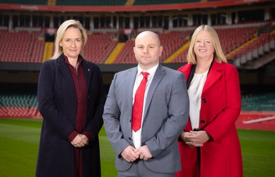 200125  New Wales Women’s Rugby Head Coach Announcement, Principality Stadium - Sean Lynn who has been appointed Head Coach of the Wales Women’s Rugby Team, with Belinda Moore, Head of Women’s rugby, left, and Abi Tierney Chief Executive of the WRU