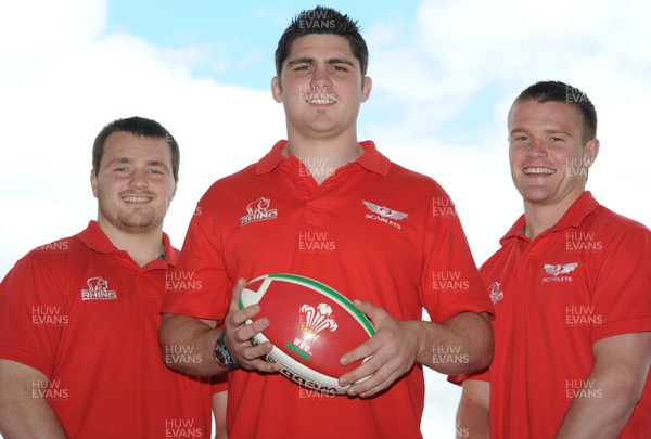 17.05.10 -  Scarlets new caps Tavis Knoyle, Rob McCusker and Ken Owens after being named in the Wales squad for the match against South Africa and tour to New Zealand. 