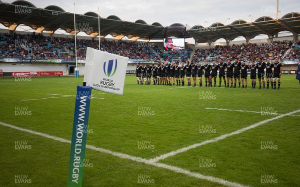 070618 -  New Zealand U20 v Australia U20, World Rugby U20 Championship, Pool A - The New Zealand team line up for the anthems at the start of the match