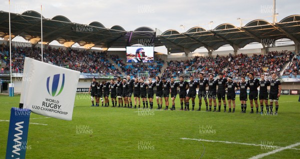 070618 -  New Zealand U20 v Australia U20, World Rugby U20 Championship, Pool A - The New Zealand team line up for the anthems at the start of the match
