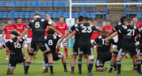 030618 - New Zealand U20 v Wales U20, World Rugby U20 Championship 2018, Pool A - The Wales U20 team face up to the Haka at the start of the match