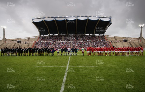 030618 - New Zealand U20 v Wales U20, World Rugby U20 Championship 2018, Pool A - The Wales U20 and New Zealand U20 teams line up for the anthems